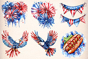 Watercolor 4th Of July Clipart, an Illustration by Digital Artistic99 (Thumbnail 2 of 9)