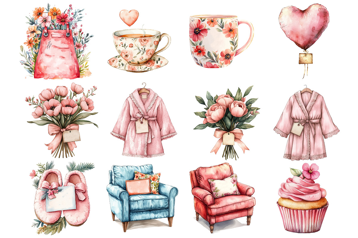 Blush Pink Mother's Day Clipart, an Illustration by Watercolor design (Photo 3 of 10)