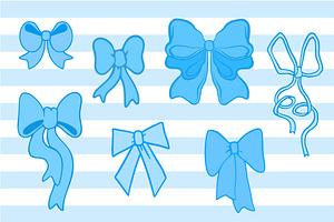 Hand drawn blue coquette bows on, an Illustration by art PVP - market