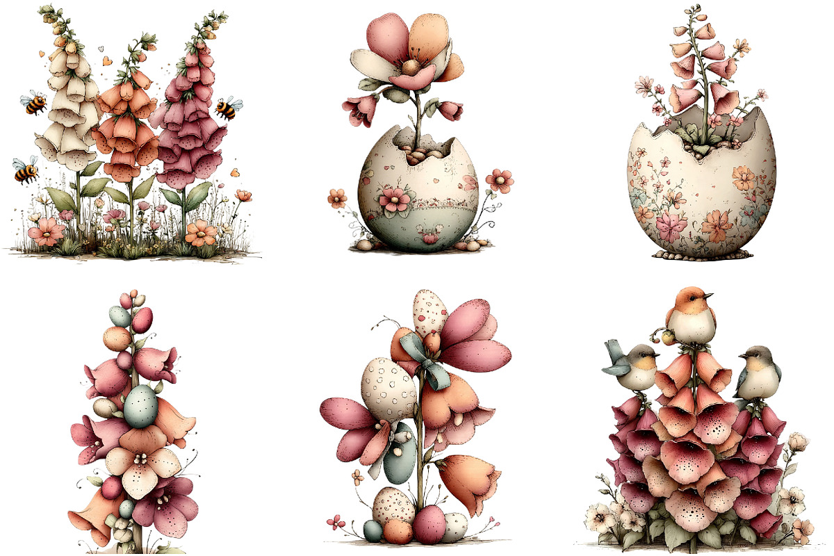 Whimsical Easter Foxglove Clipart, an Illustration by DreamArtGraphic (Photo 3 of 5)