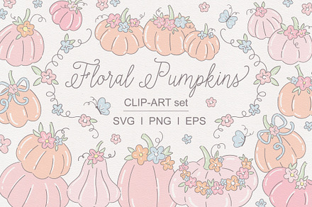 Pastel Floral Pumpkin Clipart Set