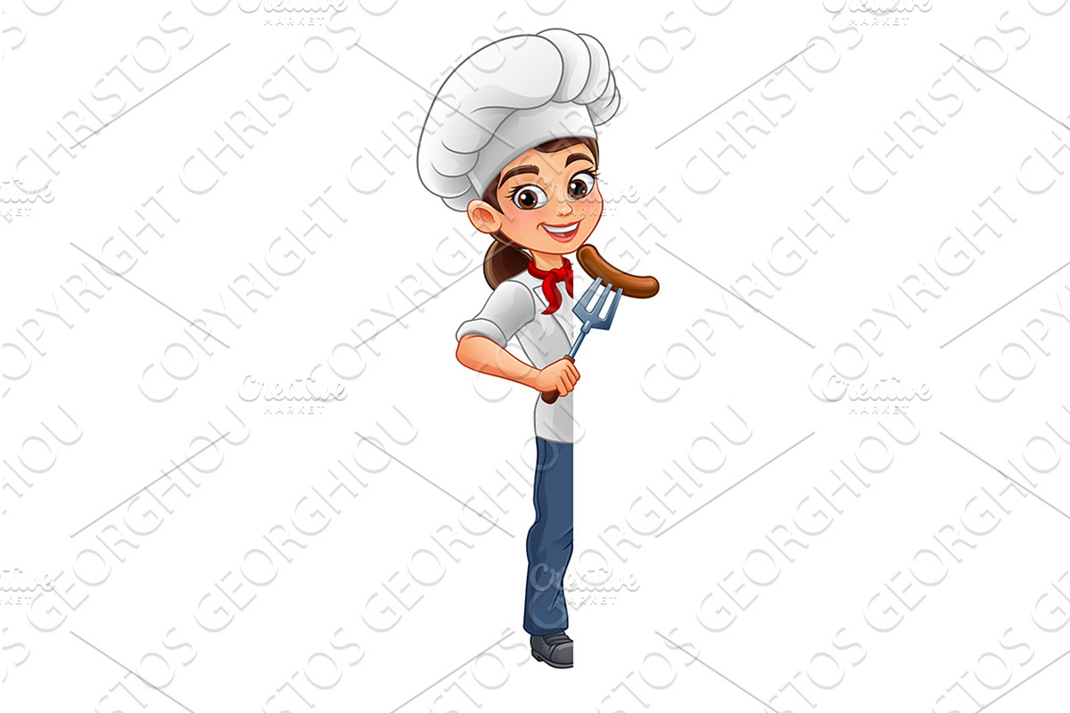 Cartoon Female Chef Peeking With, a Food Illustration by Christos Georghiou