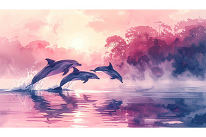 Leaping dolphins cross calm waters, an Animal Photo by Igor Tichonow