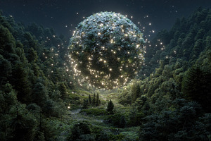 Glowing Orb in a Dark Forest at Nigh, an Abstract Photo by Pixeness Studio