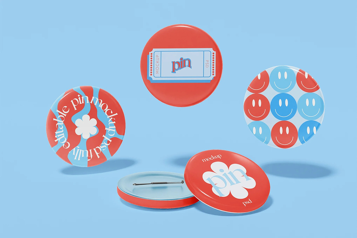 Set of Pin Button Mockup, an Advertising Mockup by skybluecreative (Photo 2 of 2)