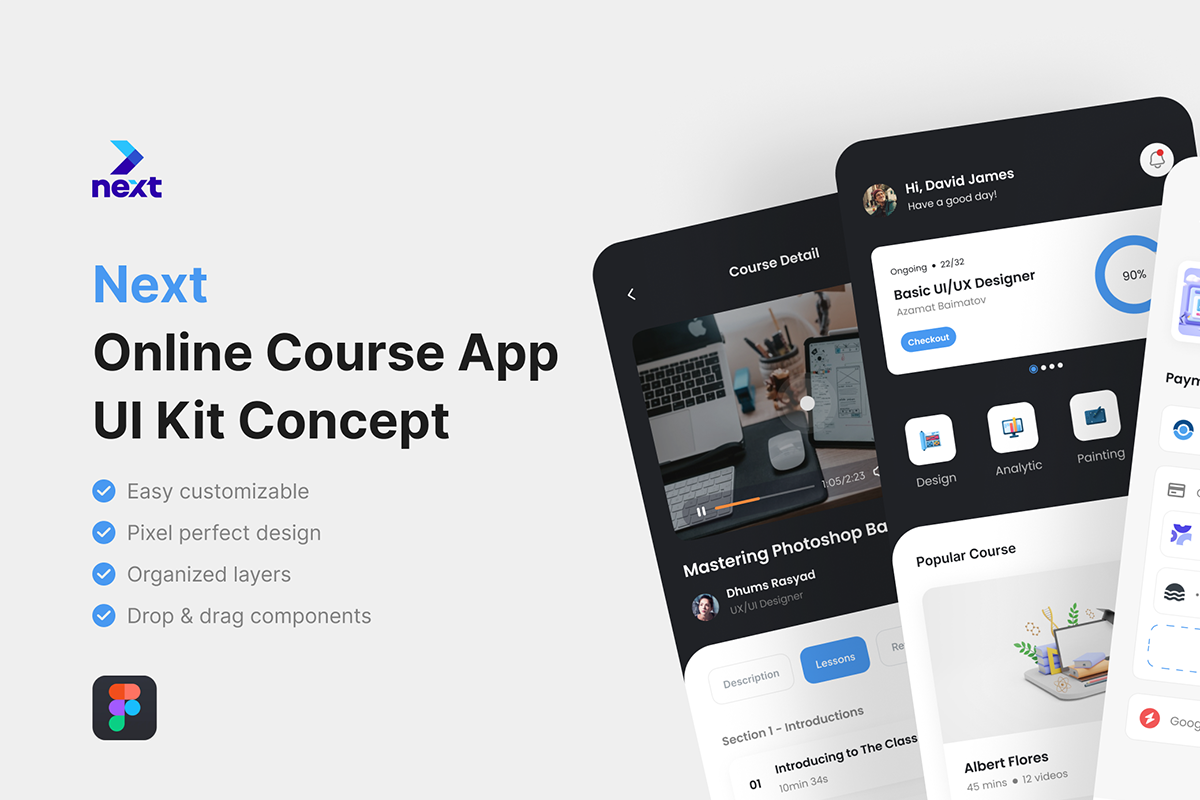 Next - Online Course App UI Kit, an UI Kit Template by iDoodle Studio