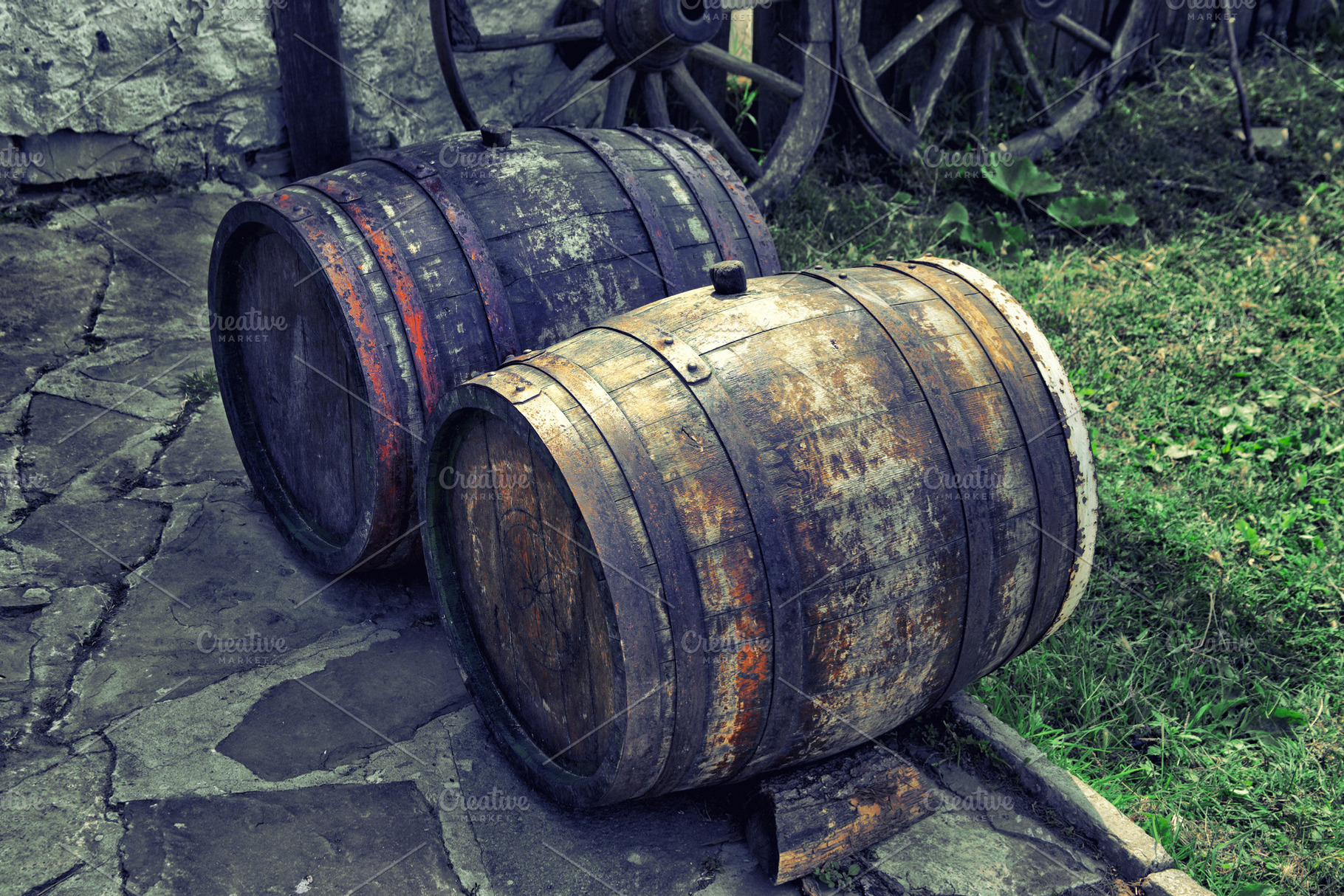 old oak beer barrels outside in Bulg, a Nature Photo by UltraShop