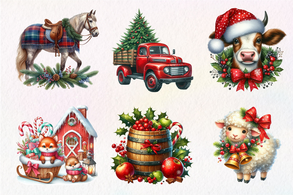 Vintage Christmas Farm Clipart, an Illustration by Dream Creation (Photo 2 of 7)