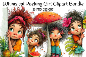 Whimsical Peeking Girl Clipart, an Illustration by Daily.Designs