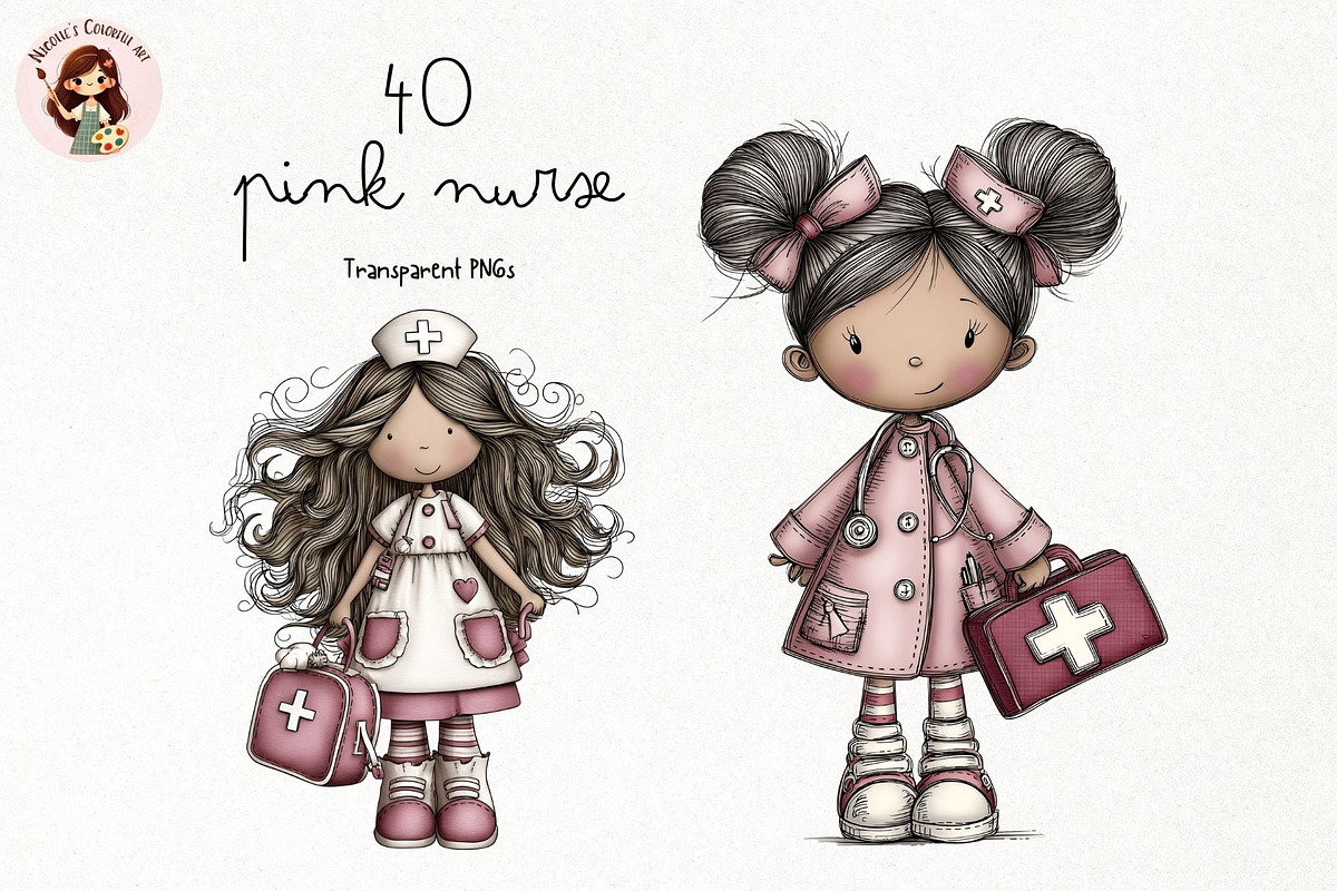 Pink Nurse PNG Clipart Bundle, a Person Illustration by Nicolle's Colorful Art (Photo 1 of 4)