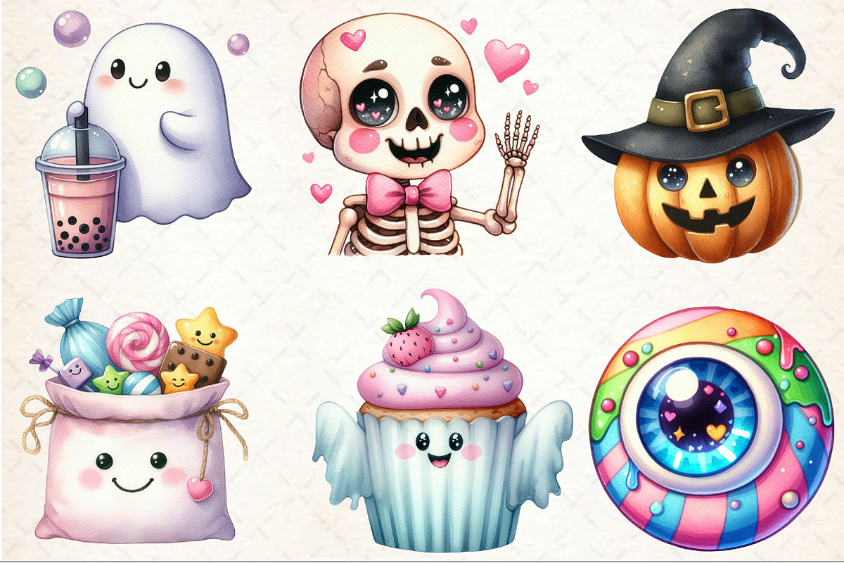 Watercolor Kawaii Halloween Clipart, an Illustration by Rose Art (Photo 2 of 7)