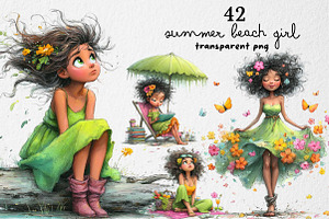 Whimsical Summer Beach Girl Clipart, an Illustration by Dream Creation