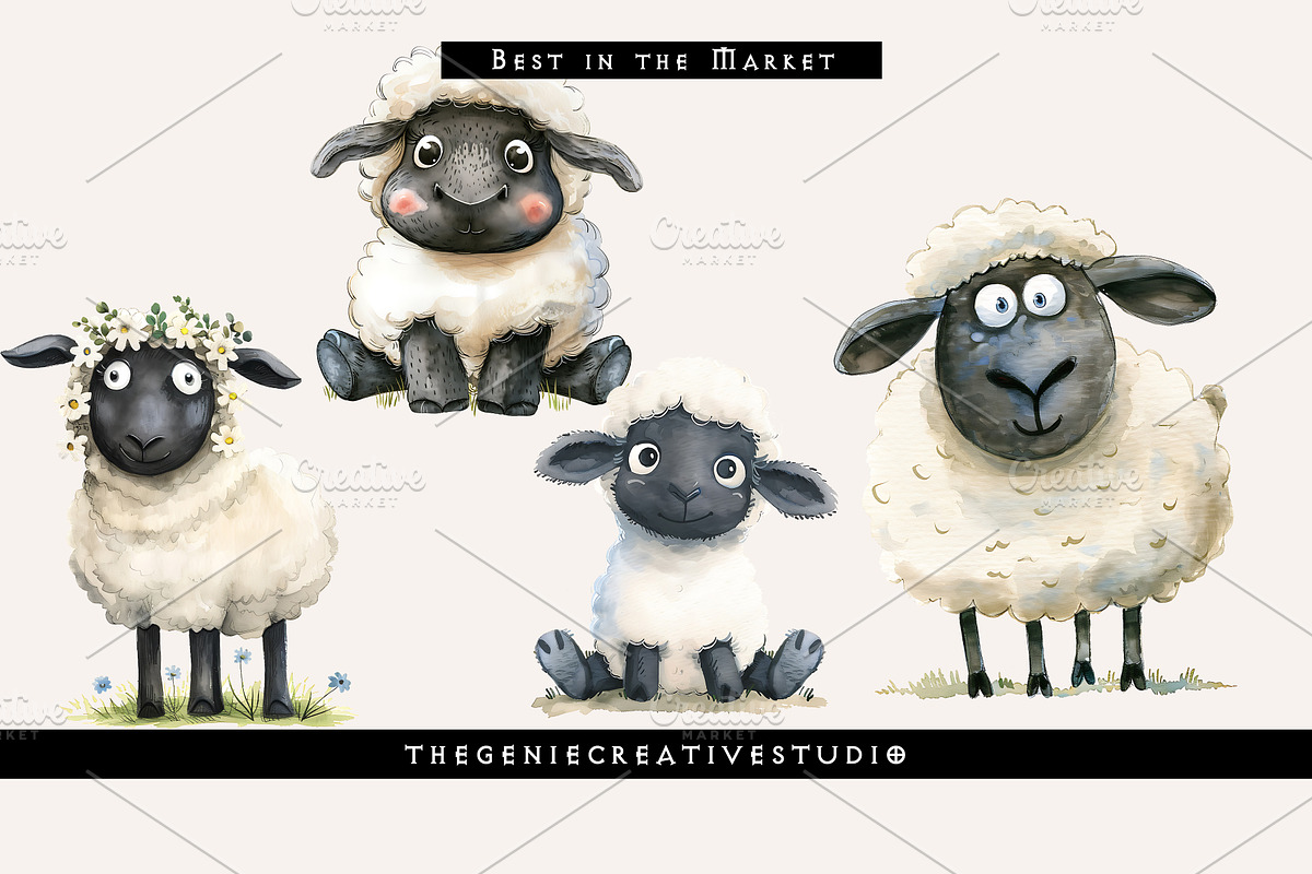 Cute Sheep PNG Clipart Set, an Animal Illustration by Geniecreativestudio (Photo 5 of 9)