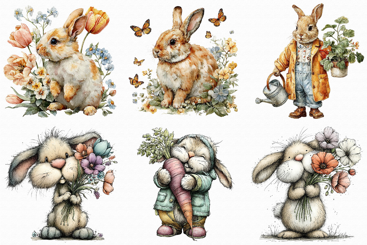 Whimsical Spring Bunny Clipart, an Illustration by Libby Wishes (Photo 2 of 7)