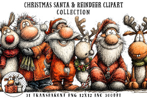 Christmas Santa & Reindeer Clipart, an Illustration by OK Design