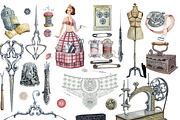 Watercolor vintage sewing kit, an Illustration by AkvarelRiver (Thumbnail 2 of 15)