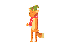 Cuts Tiger Wearing Knitted Hat and, an Animal Illustration by TopVectors