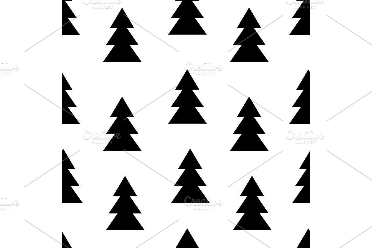 Seamless black and white pattern with fir trees. Vector illustration ...