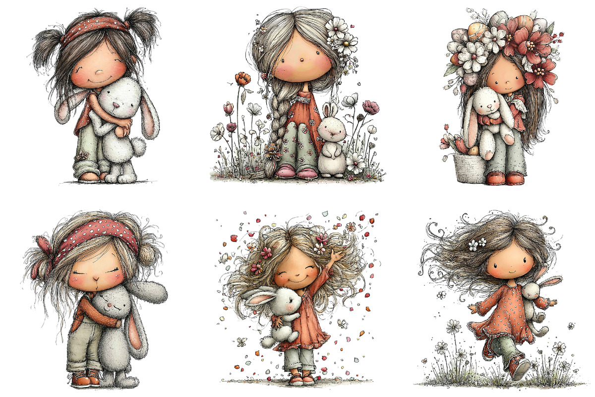 Easter Girl and Bunny Watercolor PNG, an Illustration by CraftArtStudio (Photo 3 of 6)