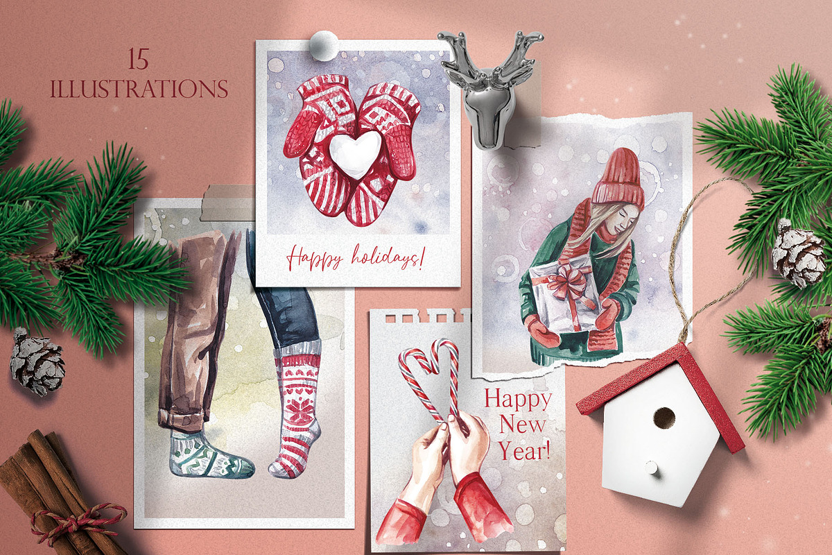 FAMILY CHRISTMAS watercolor clipart, an Illustration by Elena_Sedova (Photo 2 of 8)