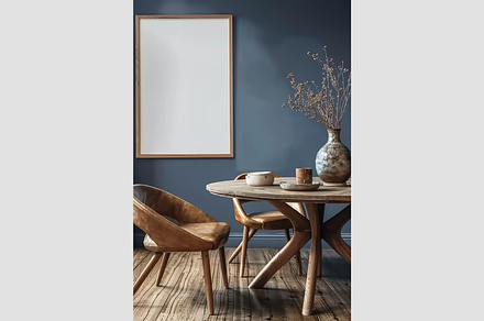 Mockup Frame in a Blue Dining Room, an Architecture Photo by GFXCity