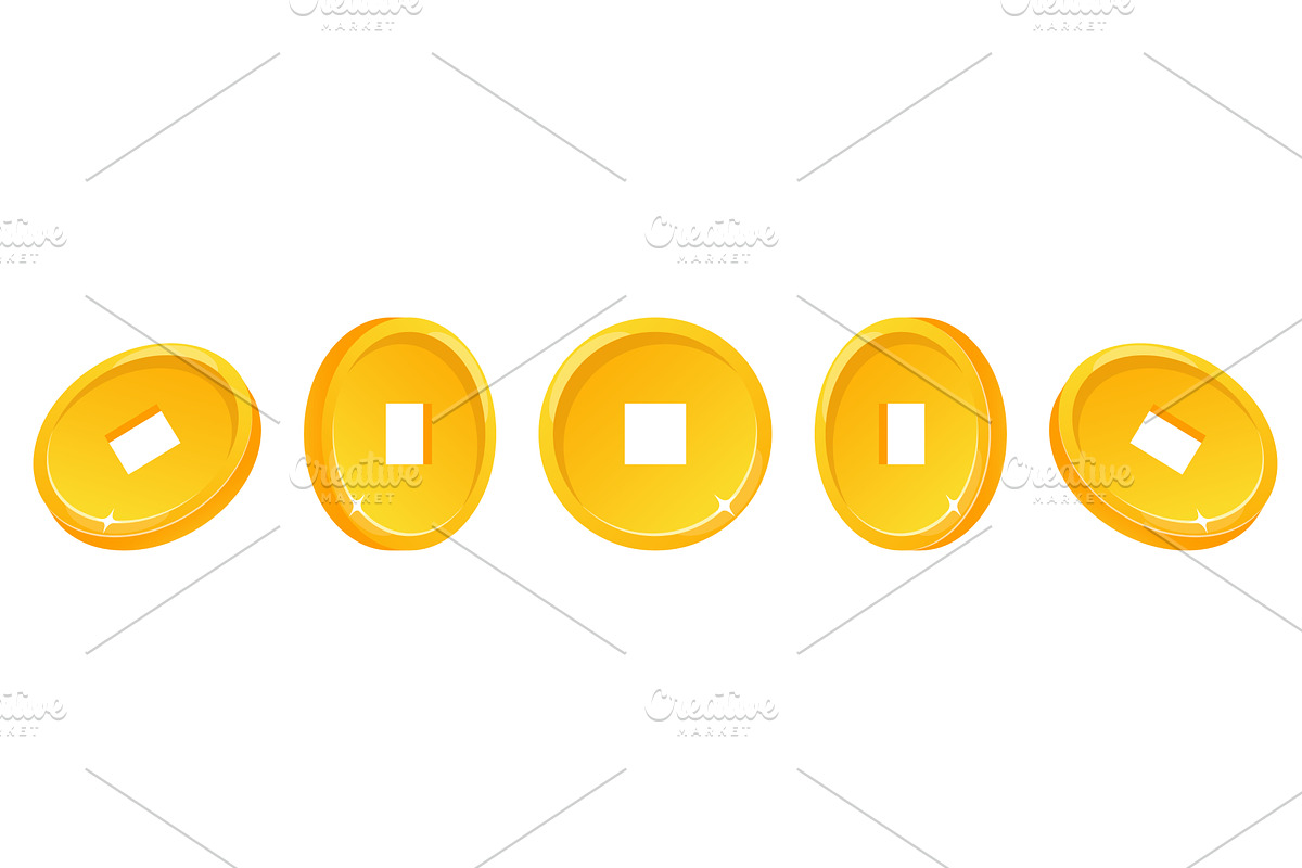 Rotating antique Chinese gold coin, a Finance Illustration by Vectorbuum