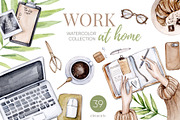 Watercolor Work Home Office Clipart, a Decorative Illustration by S_ARTLOVE (Thumbnail 1 of 8)