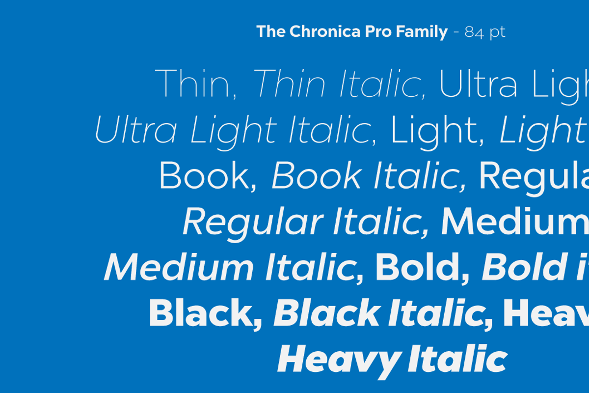 Chronica Pro Family (18 fonts), a Sans Serif Font by Mostardesign Type Foundry (Photo 10 of 10)