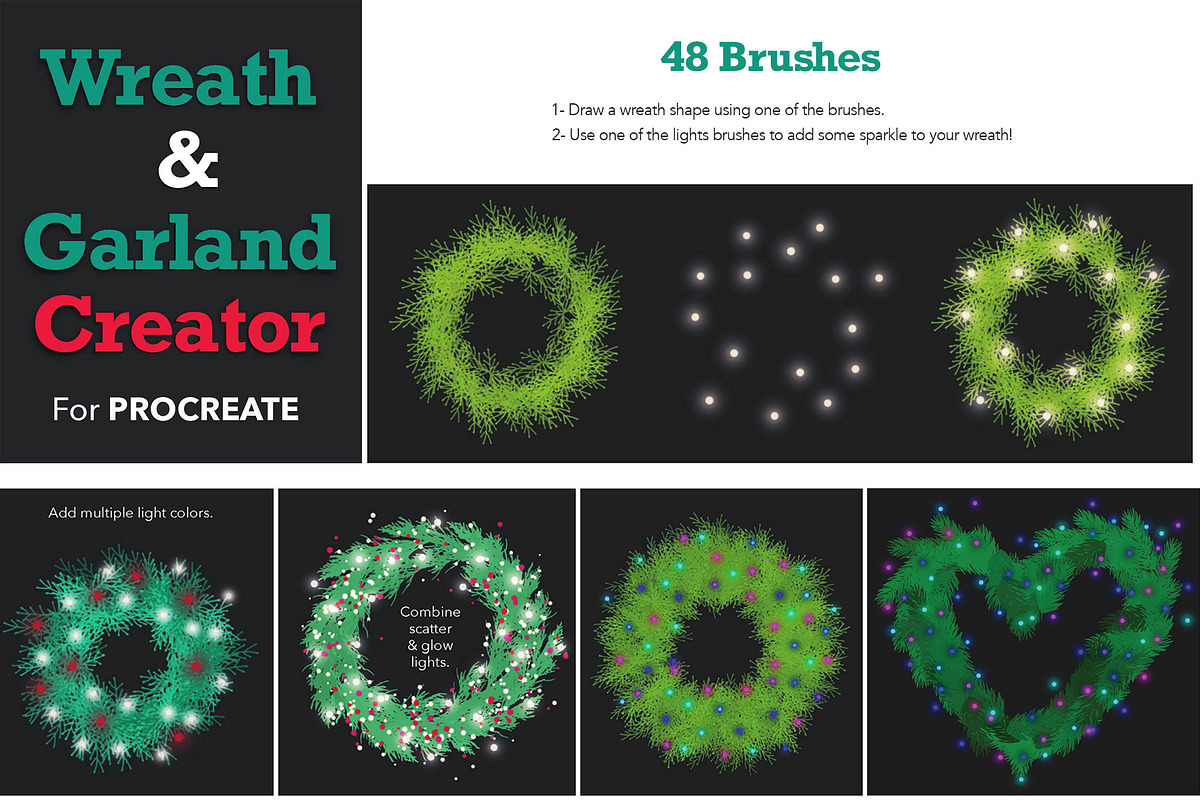 String Lights & Wreath Procreate Set, a Brush Add-On by Studio Kitsch (Photo 5 of 13)