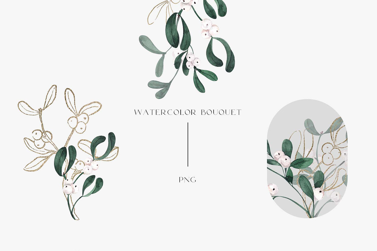 Mistletoe. Watercolor and graphic., a Decorative Illustration by ma_i_vi (Photo 6 of 13)