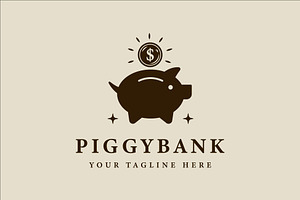 piggy bank logo vintage vector, a Branding & Logo Template by zyxroun shop