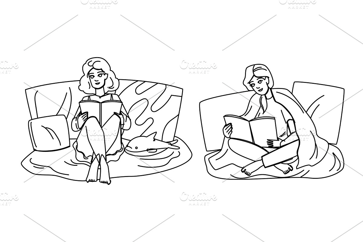 interior cozying up book vector, a Person Illustration by pikepicture