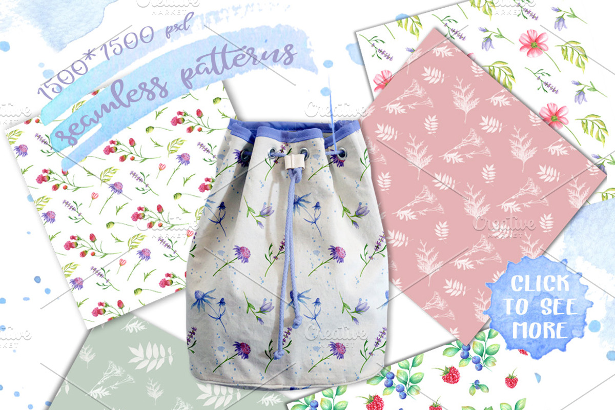 Meadow Blossom Watercolor, a Texture Illustration by artdreamer (Photo 3 of 6)
