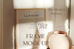 Boho Interior & Wooden Frame Mock Up