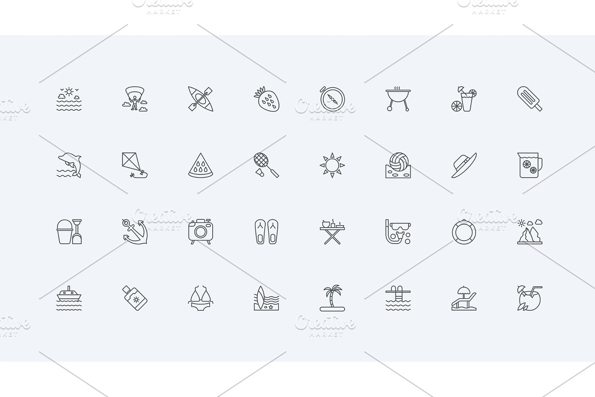 Travel summer beach vacation icons, an Object Illustration by Lemberg Vector