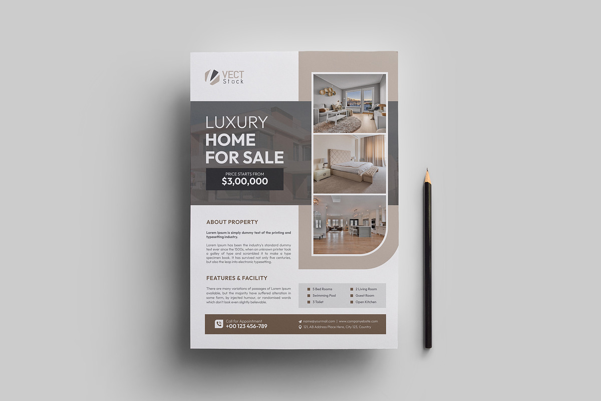 Luxury Home Sale Flyer, a Flyer Template by VectStock (Photo 5 of 5)