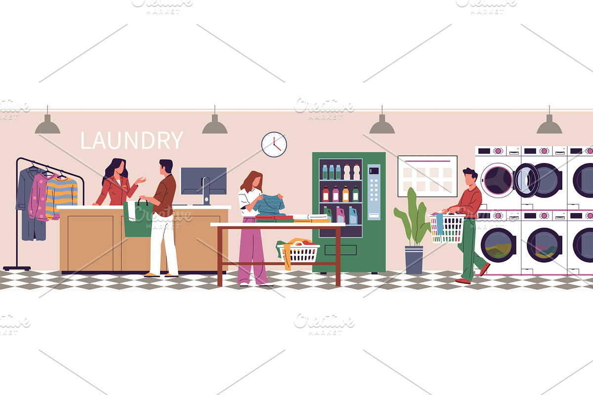 People in laundry room. Dirty, a Person Illustration by YummyBuum