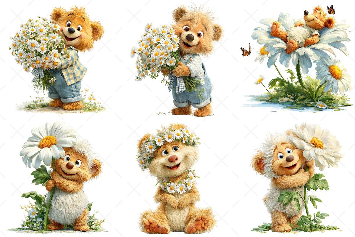 Whimsical Daisy Teddy Bear Clipart, a Seasonal Illustration by Craft Nest (Photo 12 of 12)
