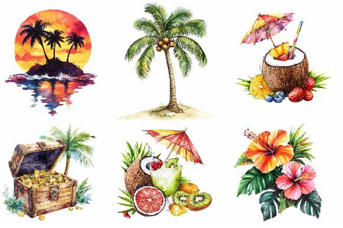 Watercolor Island Adventure Clipart, an Illustration by Designking (Photo 3 of 5)