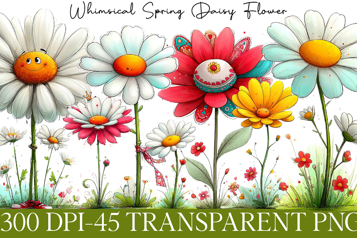 Whimsical Spring Daisy Flower Clipar, an Illustration by DreamArtGraphic (Photo 1 of 4)