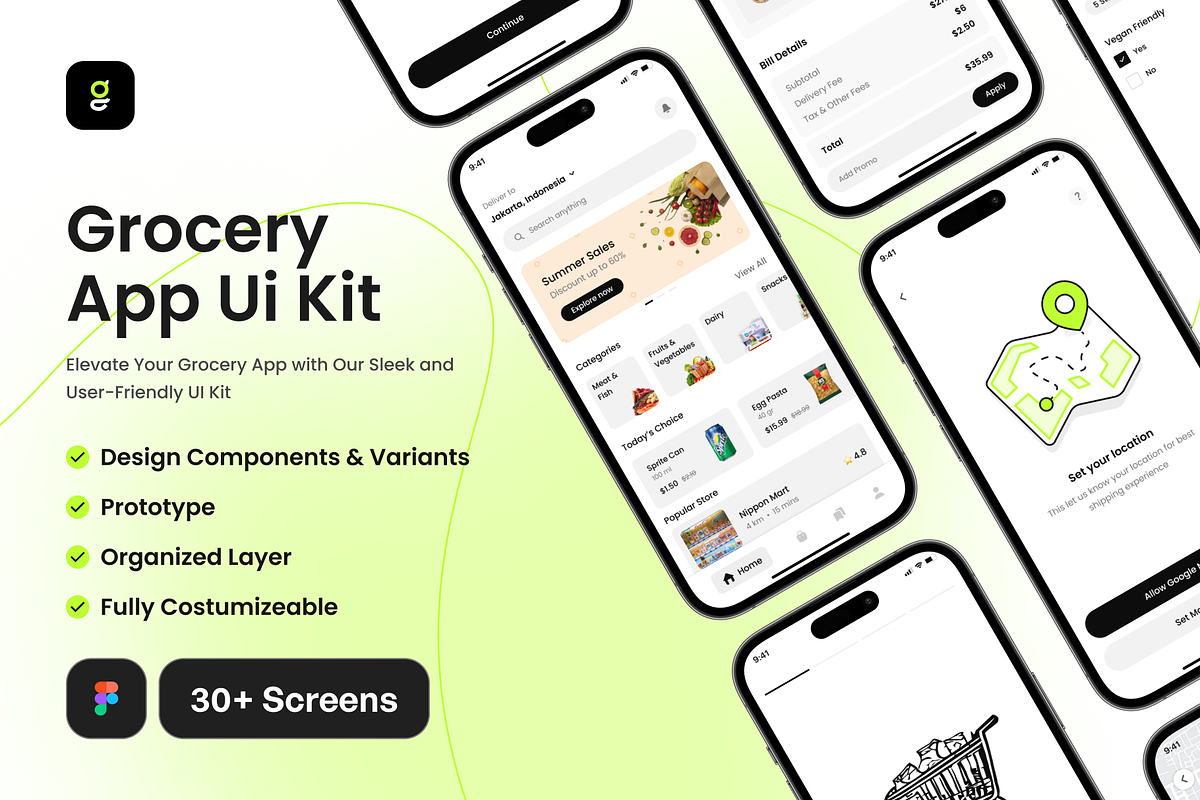 Grocerya - Grocery Shopping UI Kit, an UI Kit Template by restiyathena (Photo 1 of 6)
