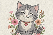 Cute Floral Cat PNG, an Object Illustration by DreamCafeArt (Thumbnail 1 of 6)