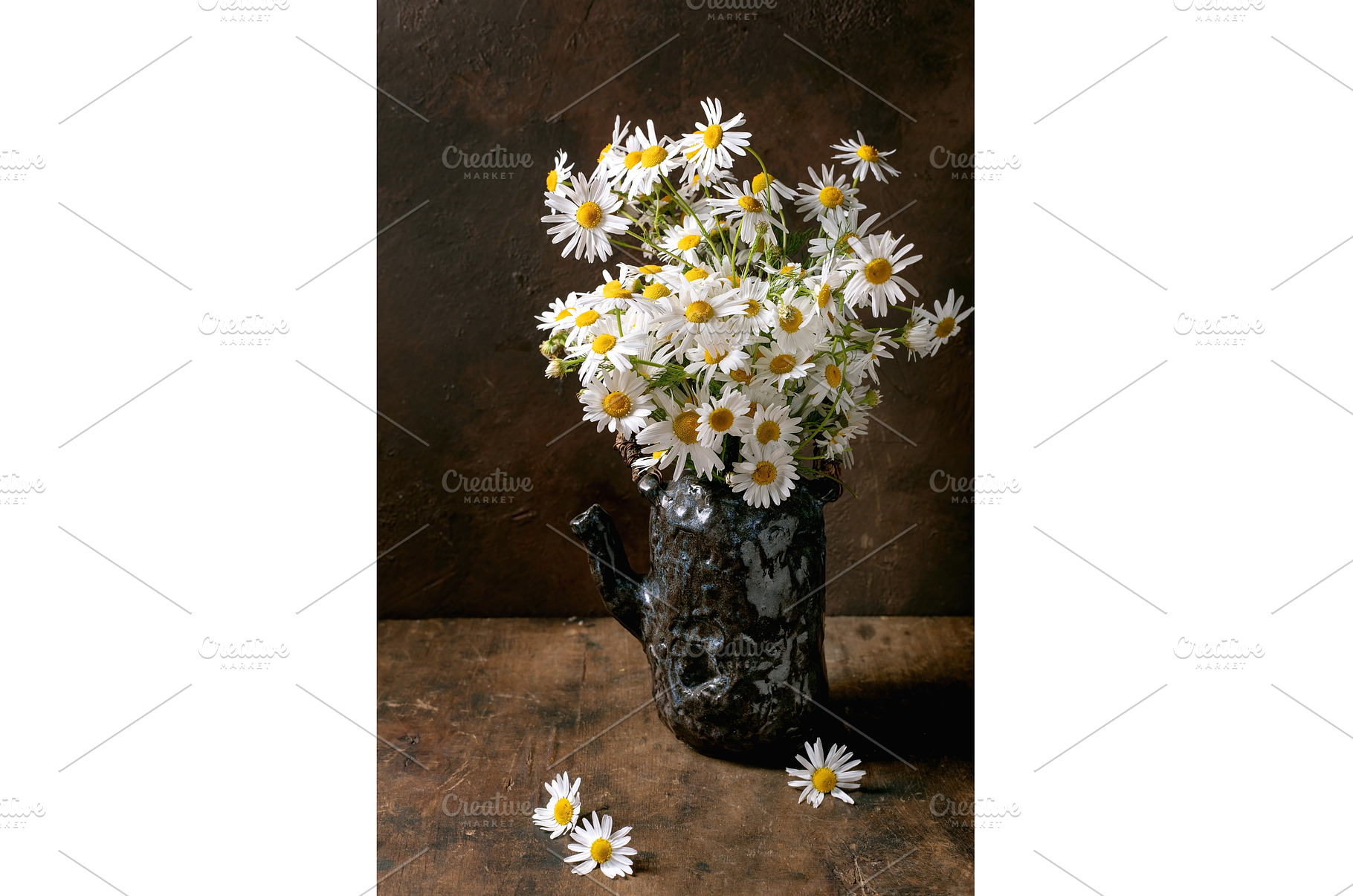 White Daisies Dark Ceramic Vase, an Arts & Entertainment Photo by Natasha Breen