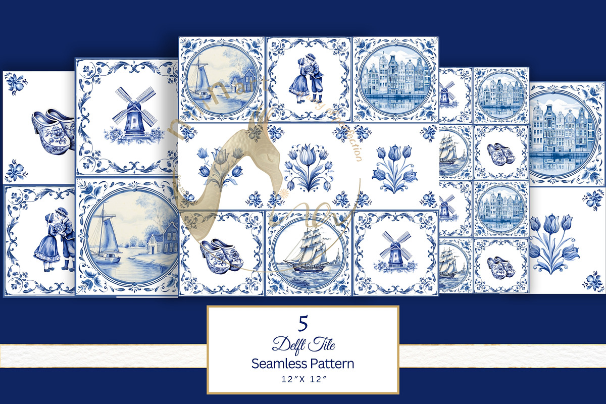 Traditional Dutch Blue Tiles Bundle, an Illustration by NiiiNArt