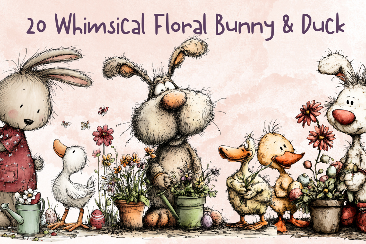 Whimsical Floral Bunny and Duck, an Animal Illustration by GiraffeCreative (Photo 1 of 20)