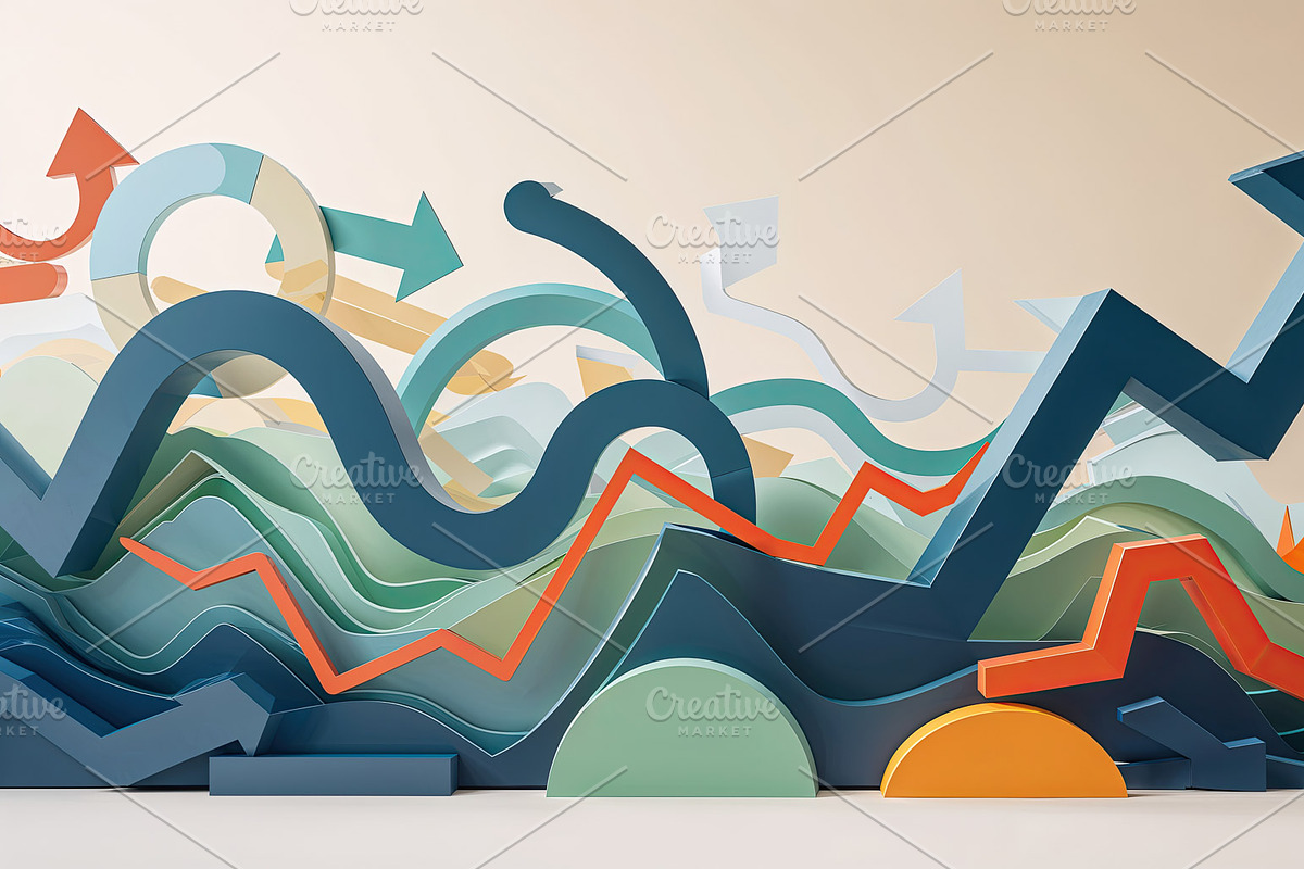 Displaying 3D arrows and waveforms, an Illustration by wavebreak