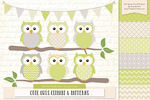 Owls Clipart & Patterns in Bamboo, an Animal Illustration by Amanda Ilkov