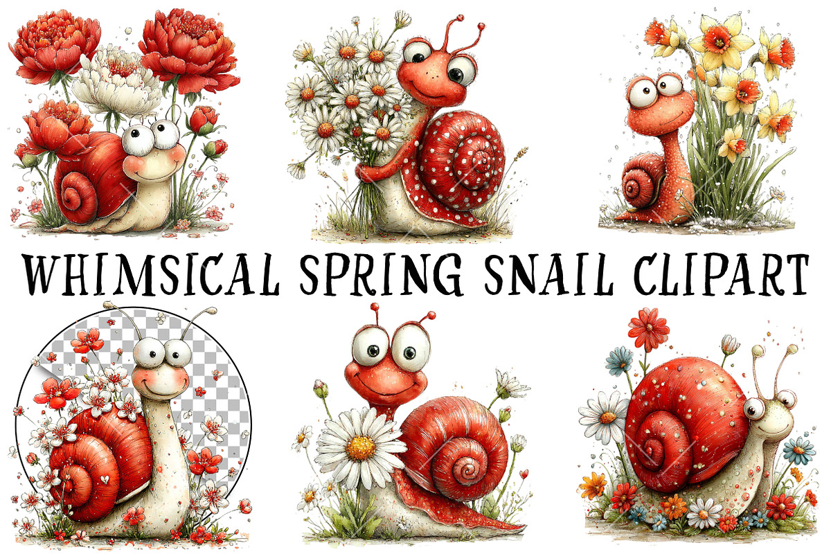 Whimsical Spring Snail Clipart, an Illustration by OK Design (Photo 2 of 6)