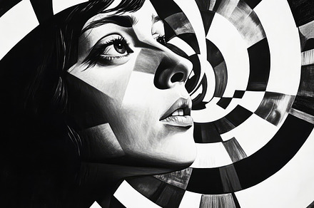 black and white portrait of a girl and geometric lines., a Photo by Pictures for you!!!!!!!!!