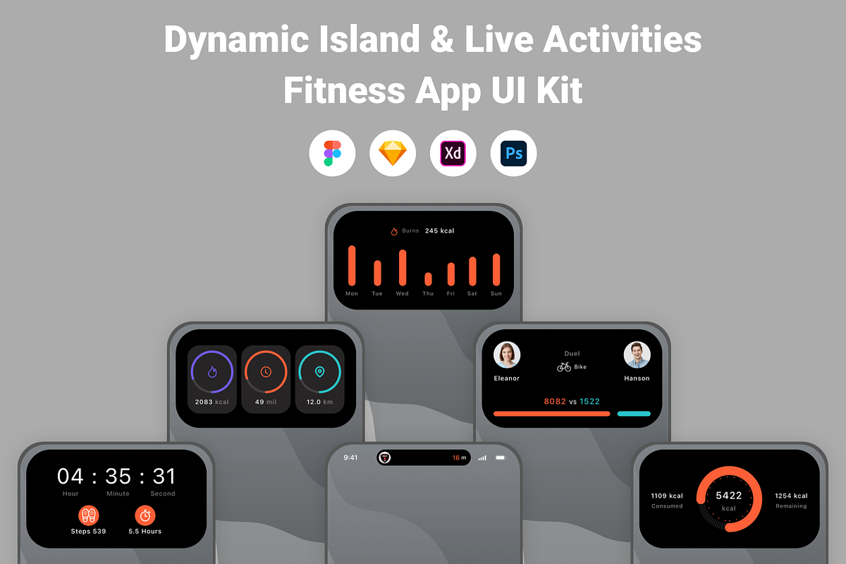 Dynamic Island Fitness App UI Kit, an UI Kit Template by Betush